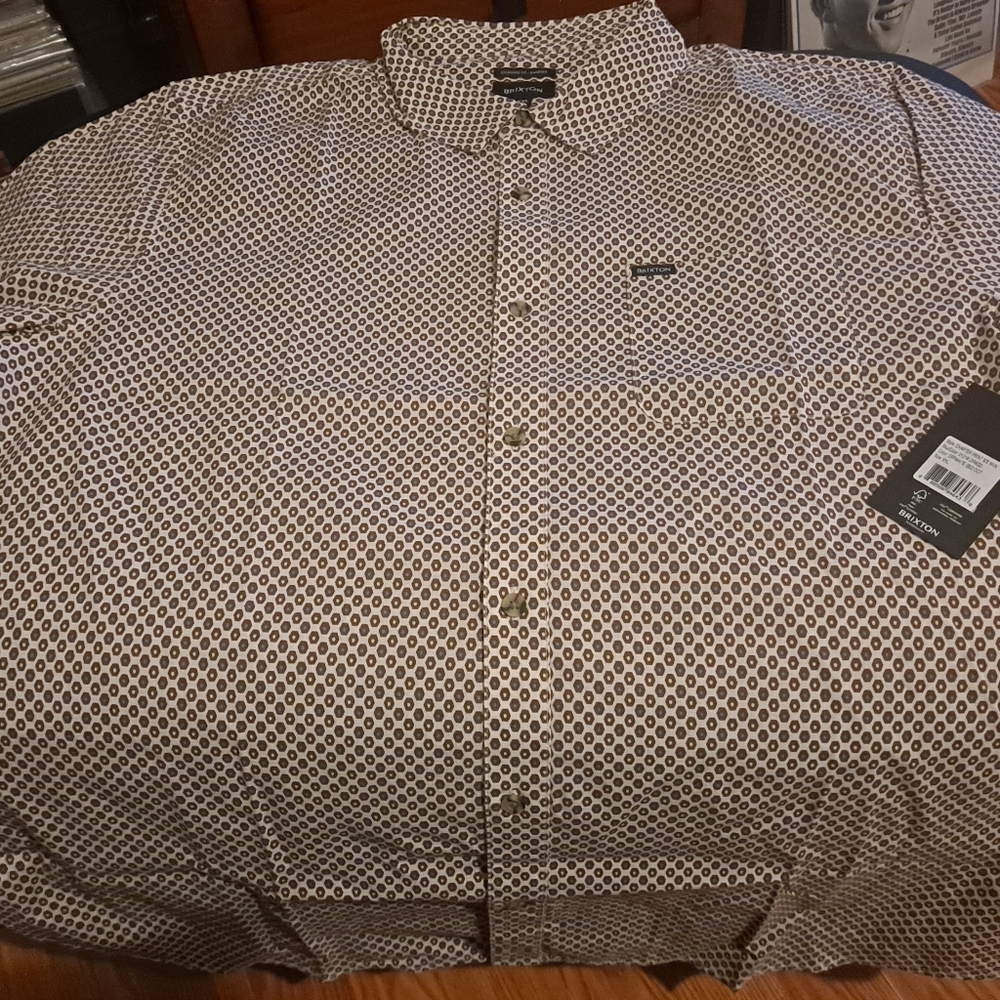Brixton Charter Print Short Sleeve Shirt - Off White Geo Dot - Size XXL